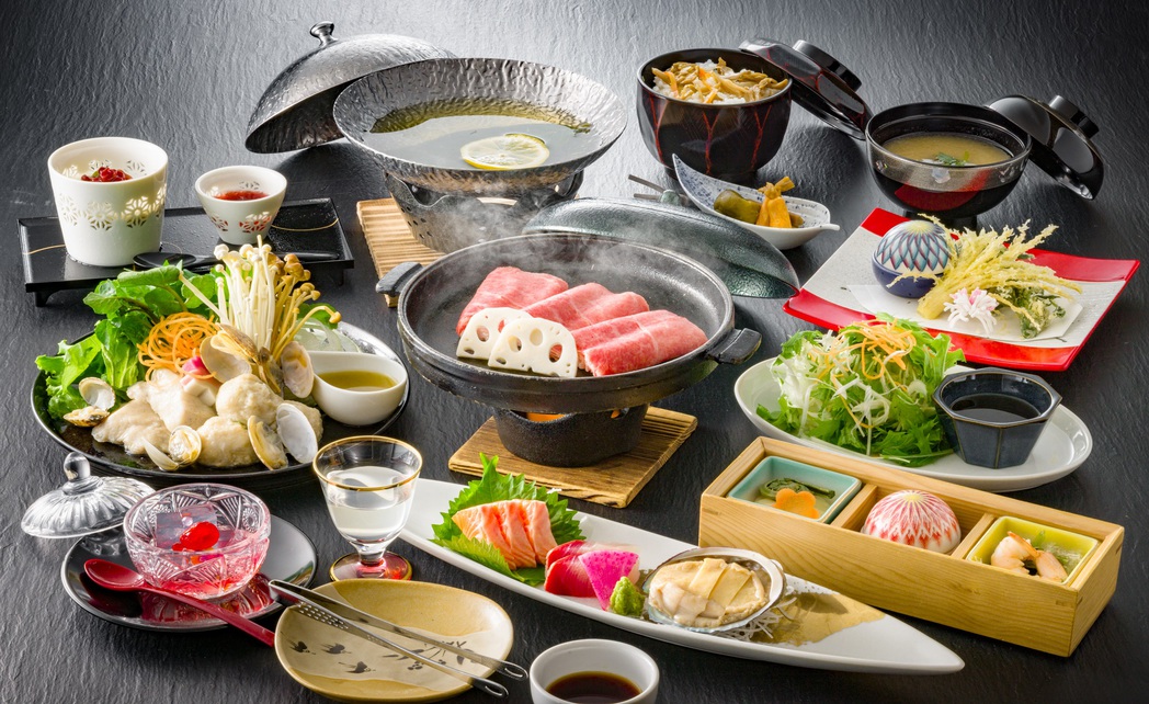 【鮑姿造り・浅利と鶏の桜葉鍋・信州牛の焼きしゃぶ】春信州恵みづくしグレードアップ会席