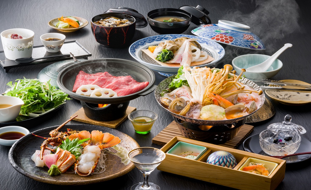 【選べる鍋】【信州豚蕎麦つゆ鍋orブイヤベース鍋】+伊勢海老+信州牛+鮑とほうぼう宝楽蒸し最上級会席