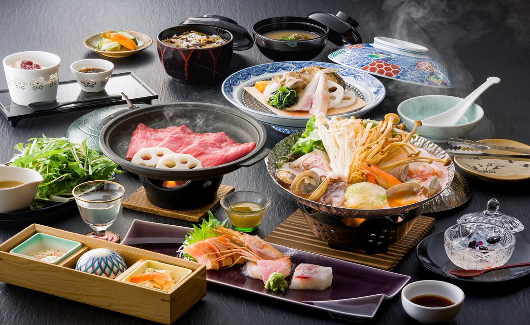 【選べる鍋】【信州豚蕎麦つゆ鍋orブイヤベース鍋】+信州牛+鮑とほうぼうの宝楽蒸しグレードアップ会席