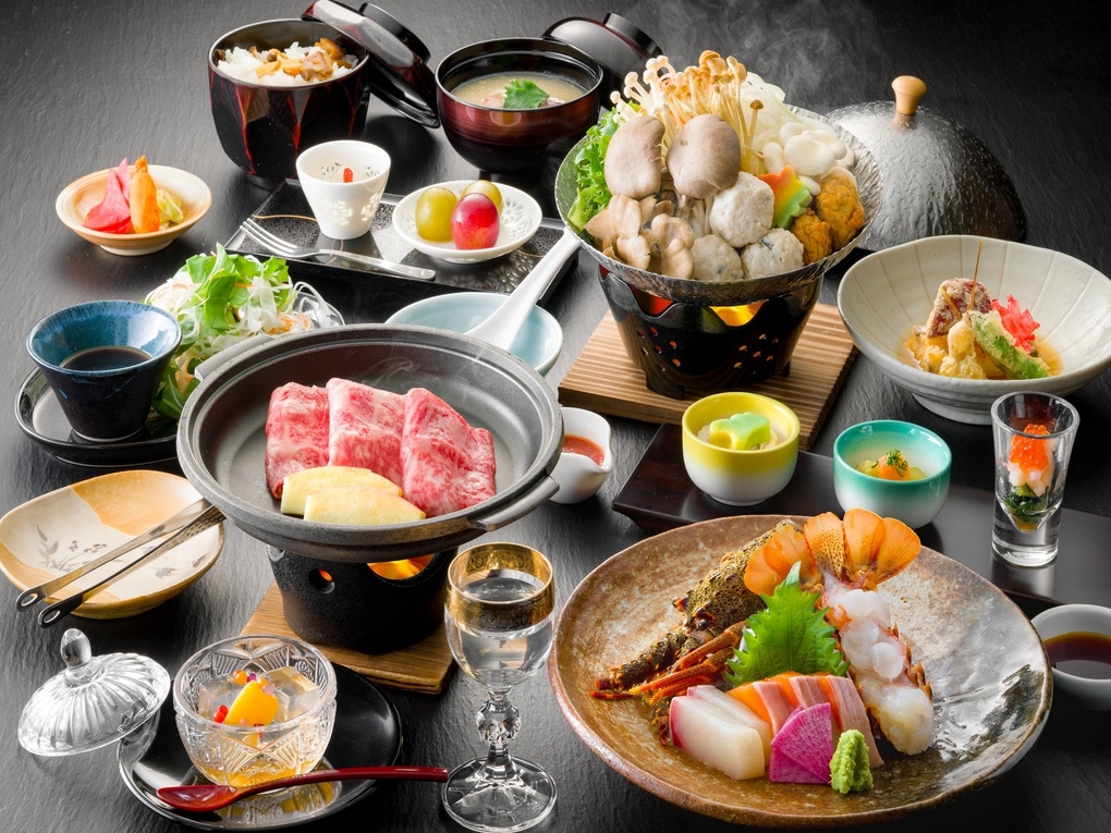 【伊勢海老お造り・五種のきのこ信州味噌ごま鍋・信州牛焼きしゃぶ】秋信州恵みづくし最上級会席プラン
