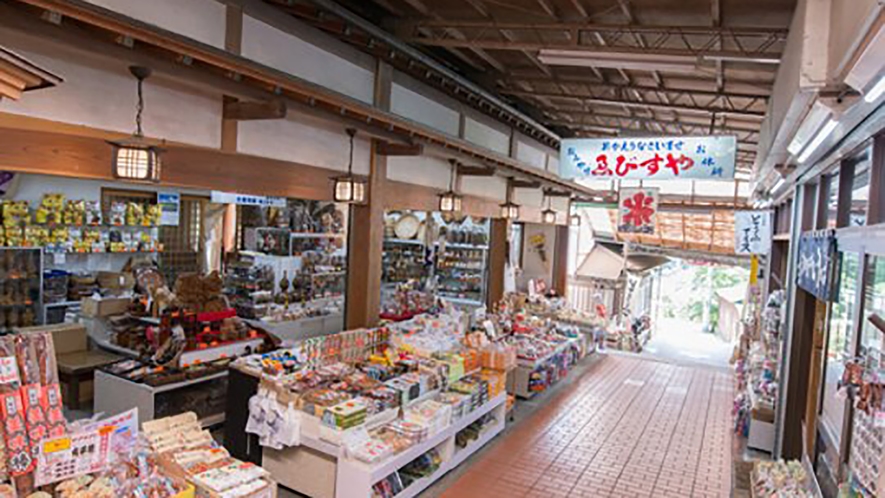 *こま参道/両脇には、名産品である大山豆腐、豆腐を使った豆腐料理のお店が立ち並びます。