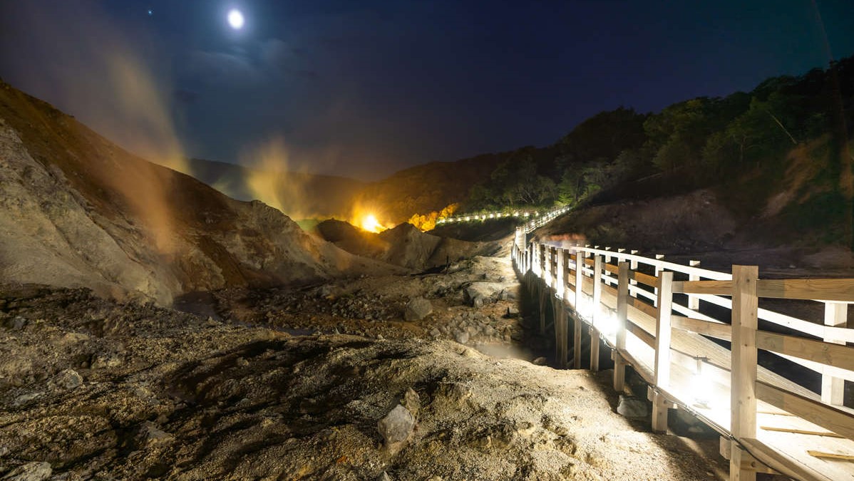 ◆登別地獄谷／日和山の噴火活動によりできた爆裂火口跡。当館から約15分程です。（イメージ）