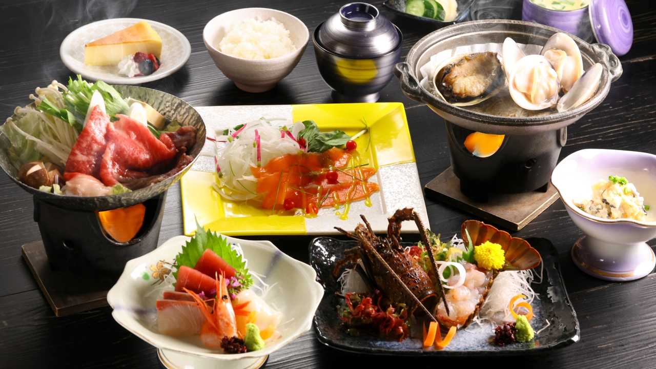 白子ニューシーサイドホテルの、伊勢海老のお造りが付くプランの夕食