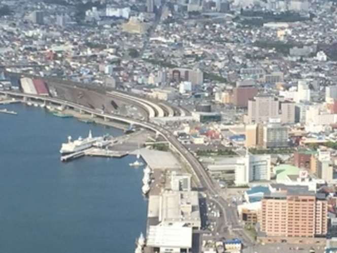 函館市街の風景とルートイングランティア函館駅前