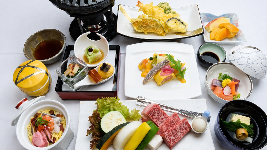 【夕朝食付】岡山ブランド牛「備中牛」を堪能！岡山寿司も楽しむ彩り豊かな「備中牛松山城会席」