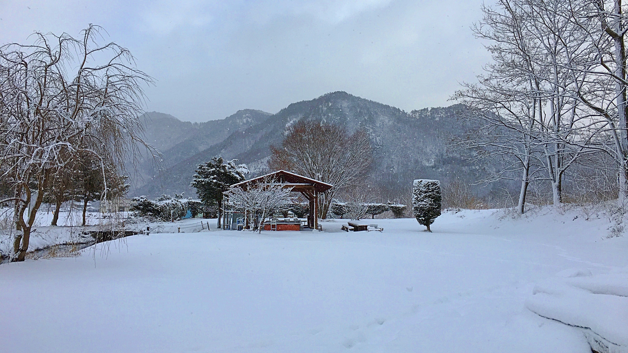 【施設】珍しく雪が積もったキャンプ場