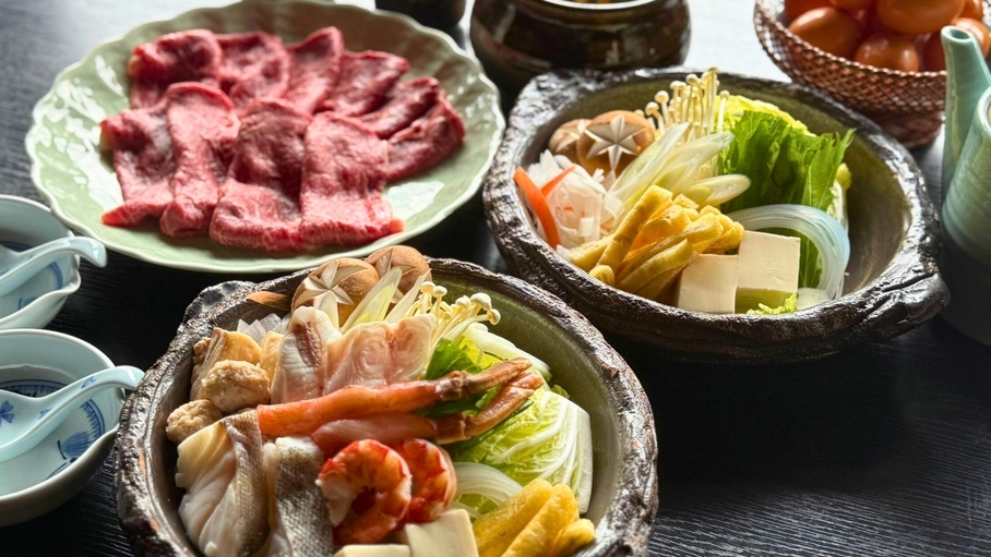 【冬季限定〇選べる鍋プラン】寄せ鍋・鳥取県産和牛のすき焼き・しゃぶしゃぶの3種からお好みで