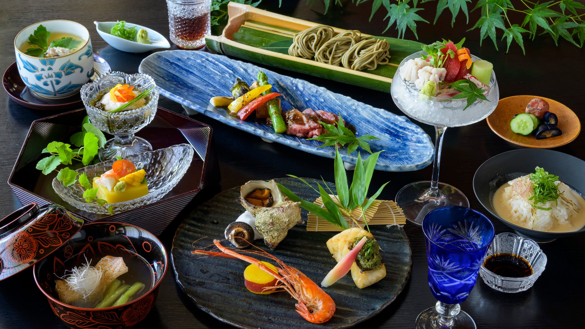 【夏の基本旬彩会席】地物の素材にこだわった大橋の会席料理を月替わりでご用意いたします。