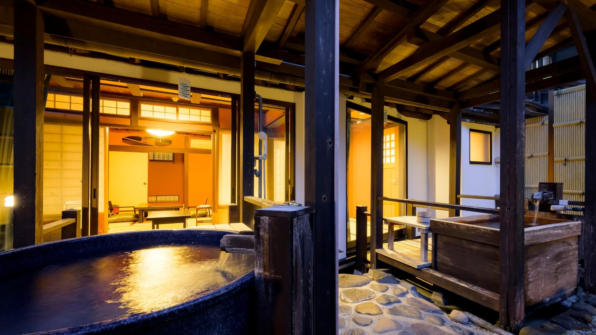 お部屋専用の2つの露天風呂では、どちらも源泉かけ流しの上質な温泉をお楽しみ頂けます【ひさごの間】