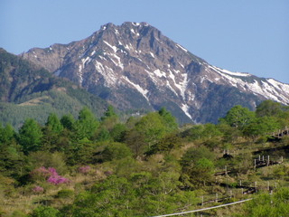 早春の赤岳と美し森の展望台への道