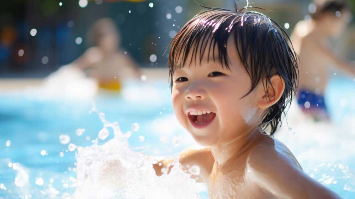 お子様と思い出に残る夏休みを！プールは水深約30cmと約1ｍの場所がありお子様も楽しく遊べる！