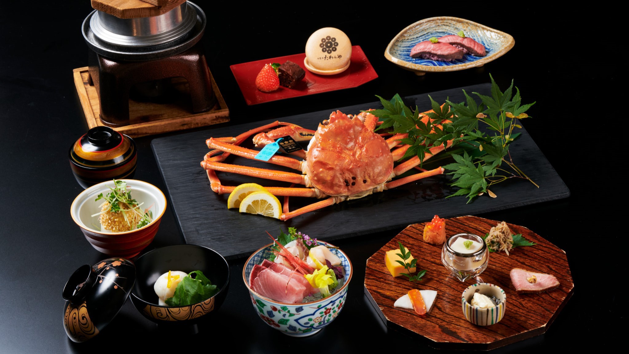 【メインを選べる・加能ガニ会席】＜地かに1杯付＞「茹で蟹orカニ刺し盛or宝楽焼」から1品チョイス！