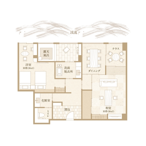 【渓流眺望】部屋食＆源泉露天風呂付特別室の間取り１