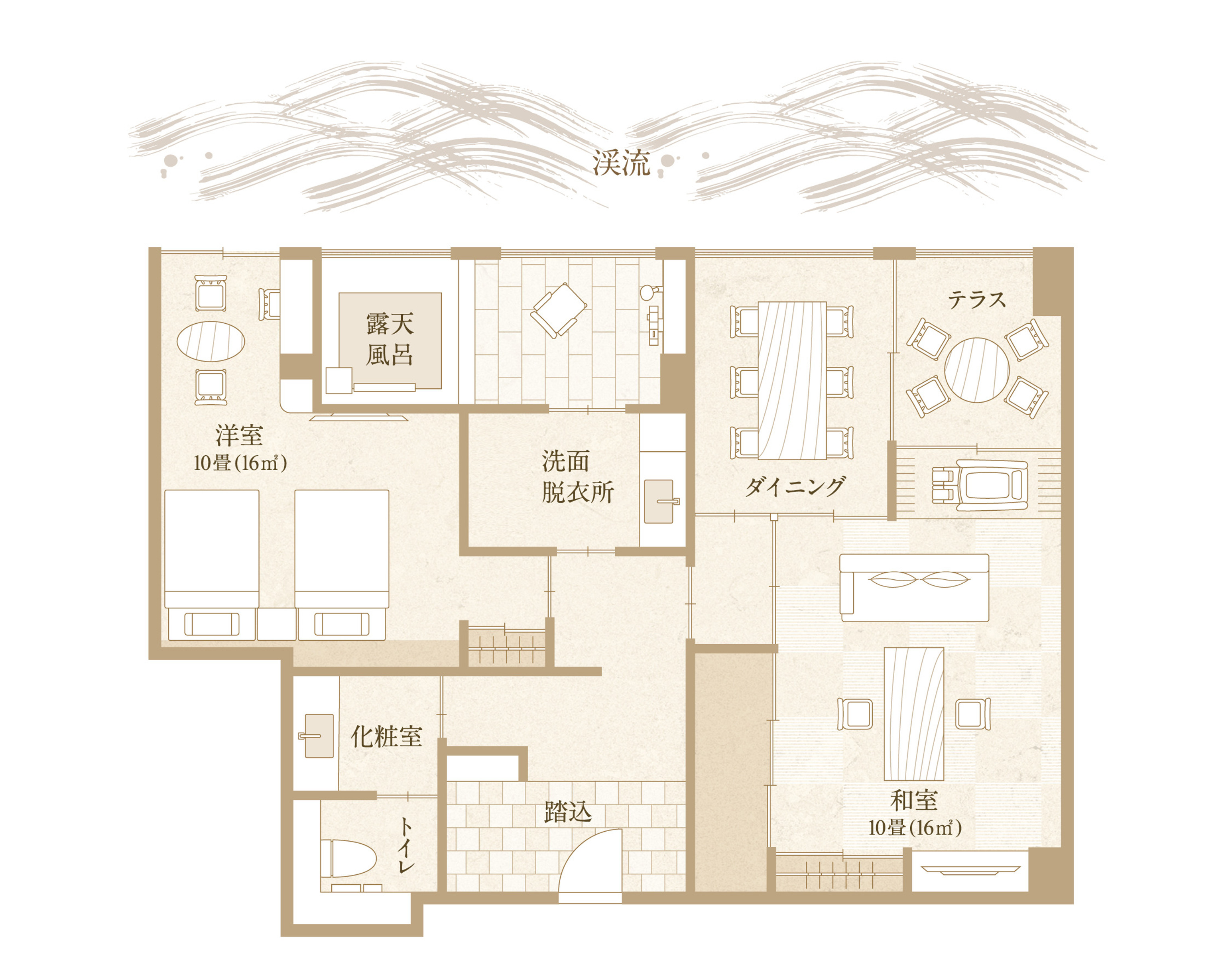 【渓流眺望】部屋食＆源泉露天風呂付特別室の間取り１