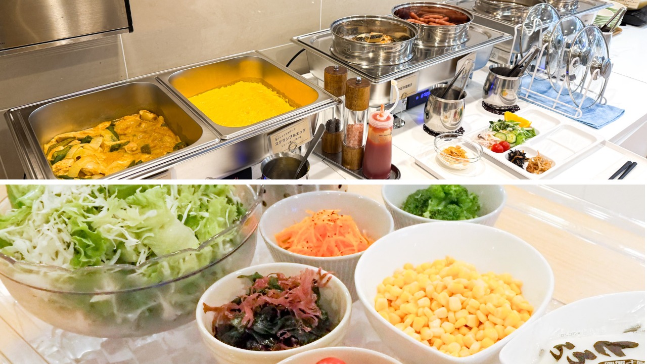 朝食ビュッフェは朝6時スタート　名物は濃厚TKGとあっさり角煮！具沢山お味噌汁もどうぞ！