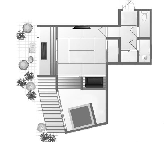 本間8帖+広縁2帖+庭園露天風呂6帖+庭テラス2帖（一階庭側・分煙）