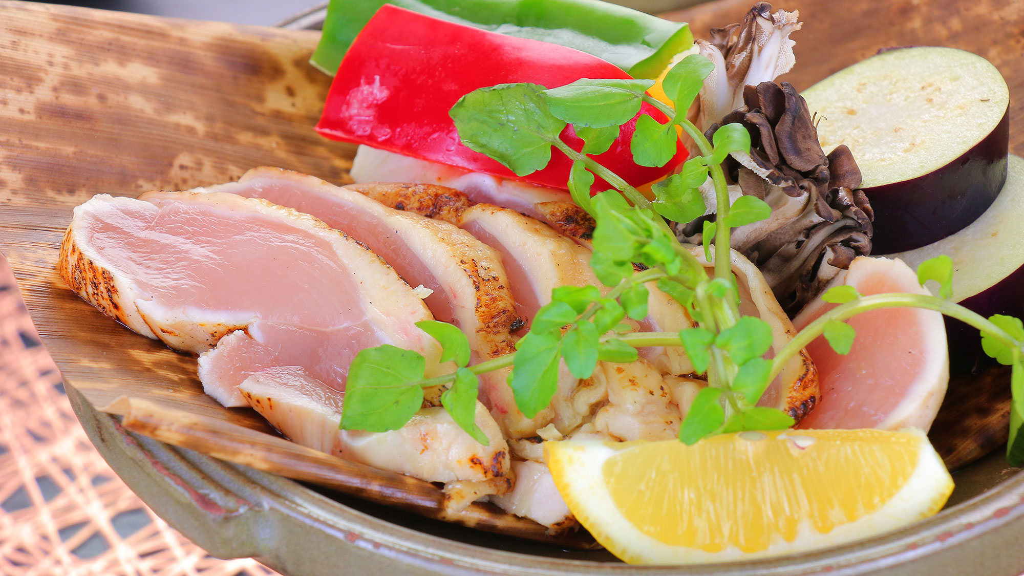 よくばりコース・古処鶏の炭火焼き