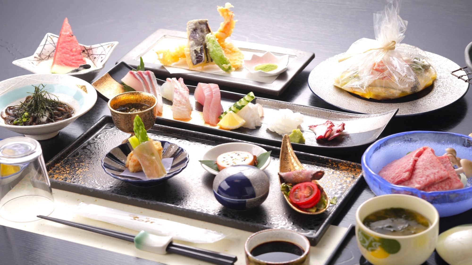 当館人気の【壱岐尽くし基本懐石プラン】壱岐牛が付いた全13品の懐石料理をご堪能頂けます♪