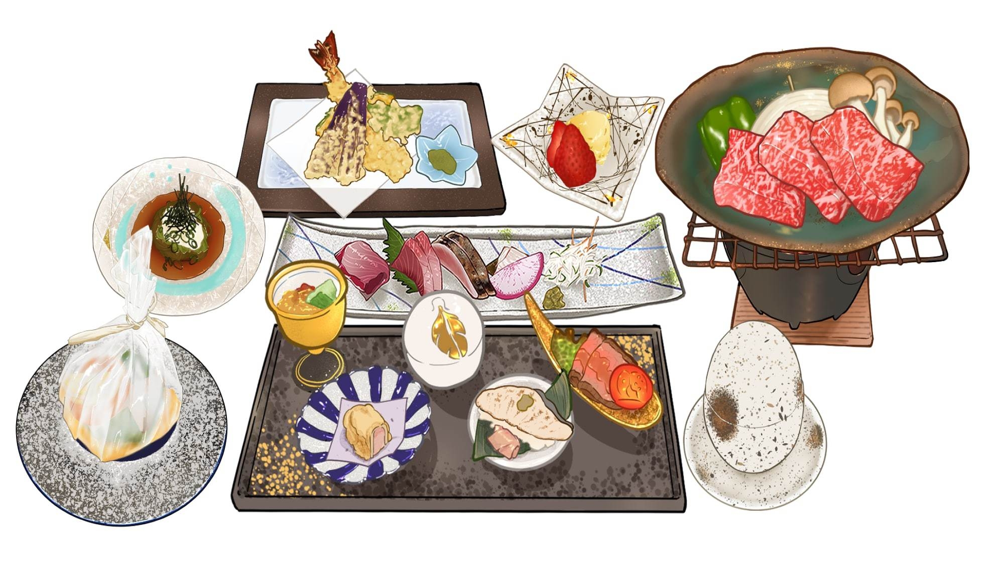 当館人気の【壱岐尽くし基本懐石プラン】壱岐牛が付いた全13品の懐石料理をご堪能頂けます♪