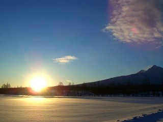 朝日と斜里岳