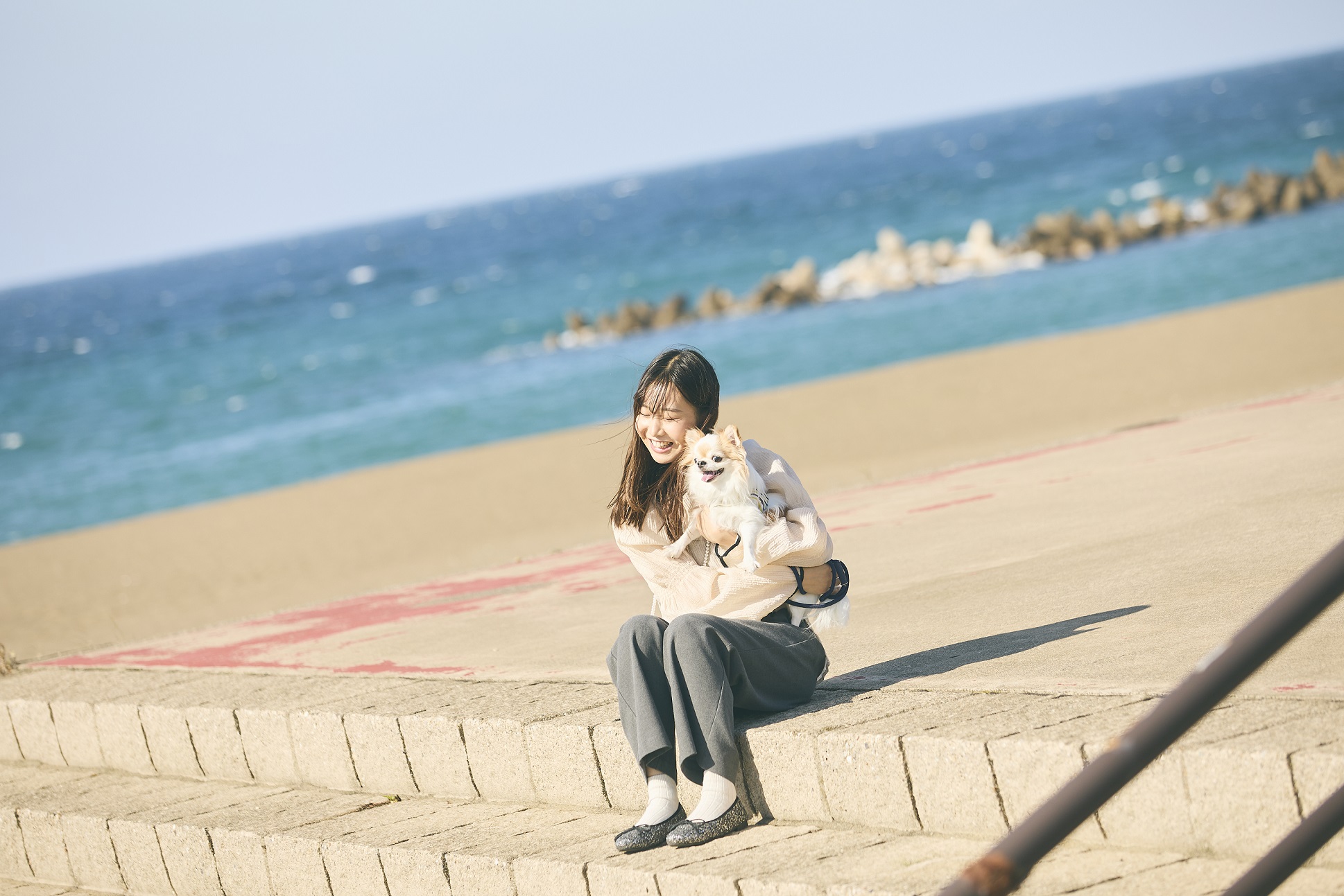 愛犬と海辺をお散歩