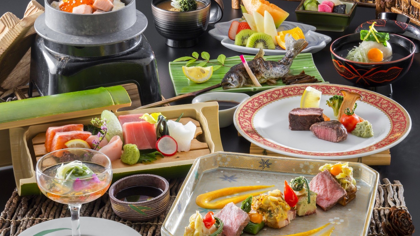 ★創作コース料理★選べるステーキ・ヤマメの炭火焼・地野菜プレートが大好評