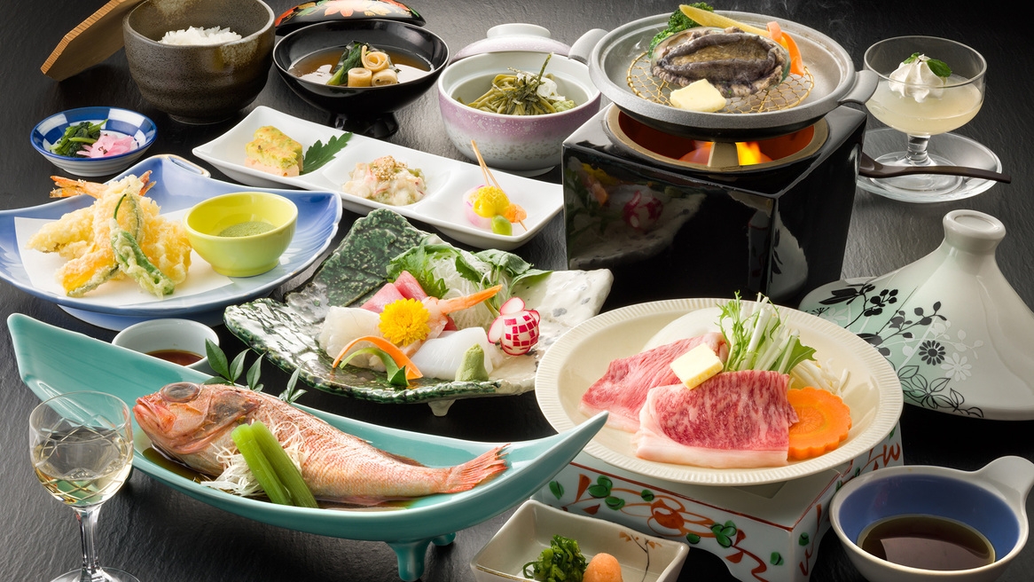 ◇厳選「あいち牛の陶板焼き＆活き鮑のステーキ」付き特別会席（2025年7月〜）