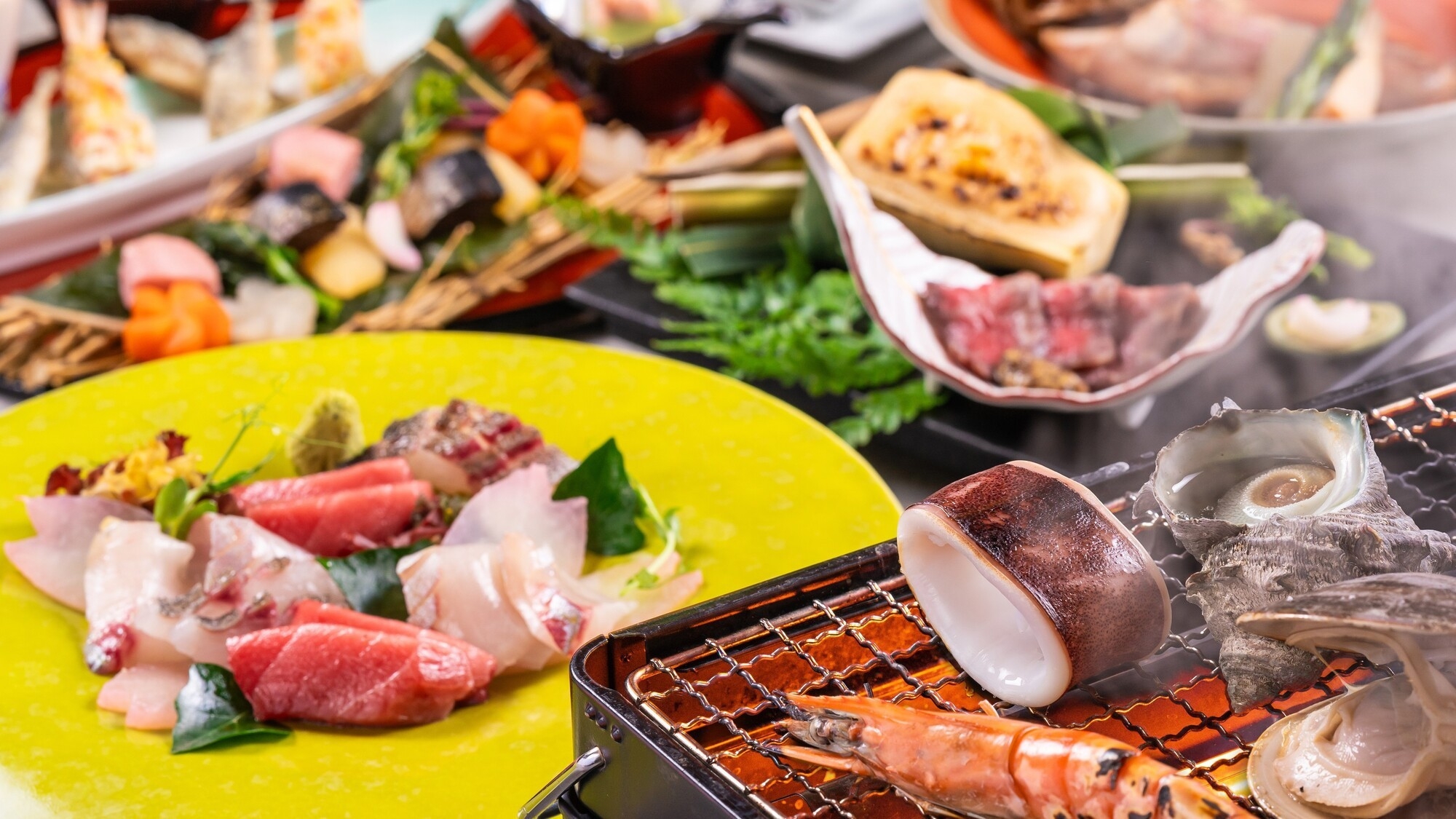 【かに食べ放題／特別会席】海の幸の磯焼きと博多和牛 旬の食材を感じる贅沢会席