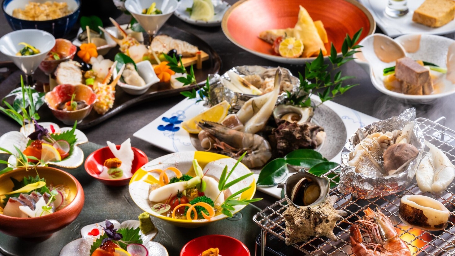 ＜早期割28＞【特別会席】栄螺や海老など海の幸の磯焼きと博多和牛 旬の食材を感じる贅沢会席