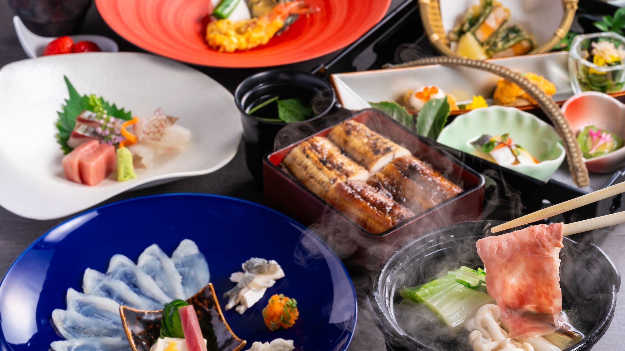 【かに食べ放題／特別会席】柳川和牛ロースと国産相盛り鰻重を堪能できるこだわり会席