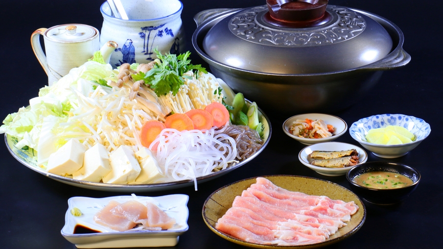 【二食付き】うれしいダブル鍋（カモ味噌＋  ブタしゃぶ）プラン