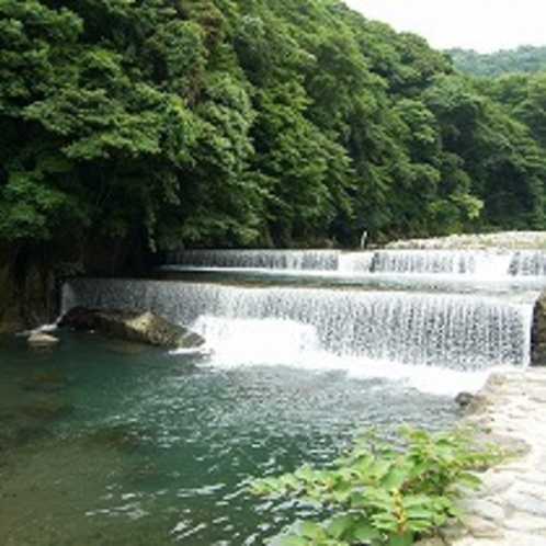 旅館前を流れる早川