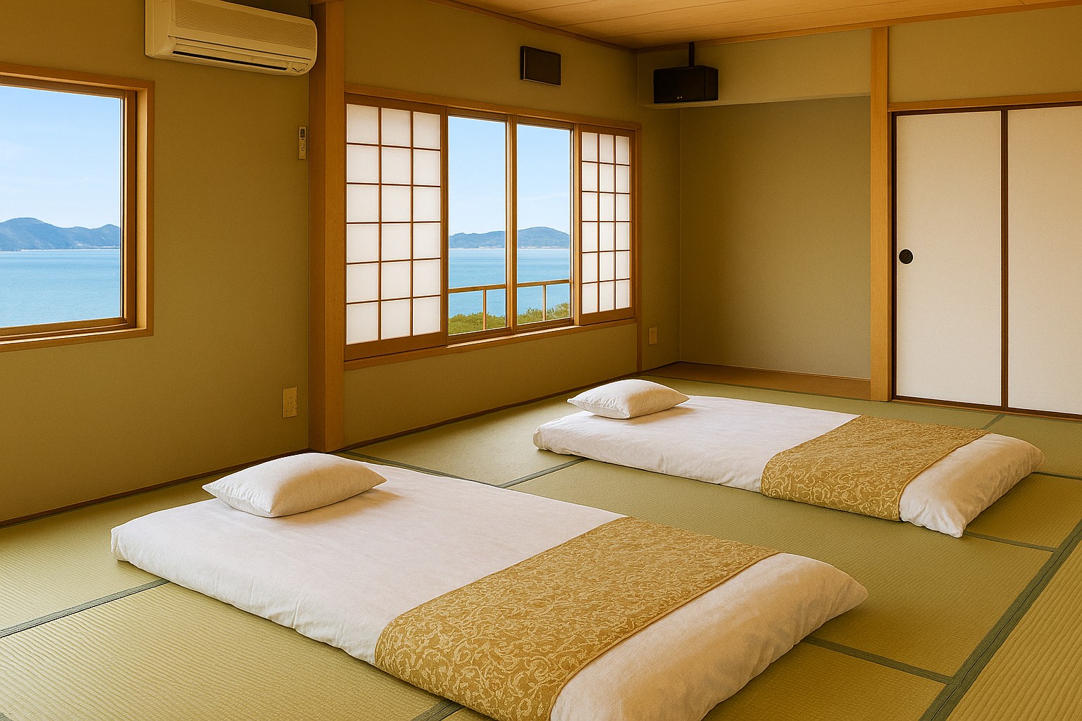 20畳和室（2名利用時の布団敷き例）