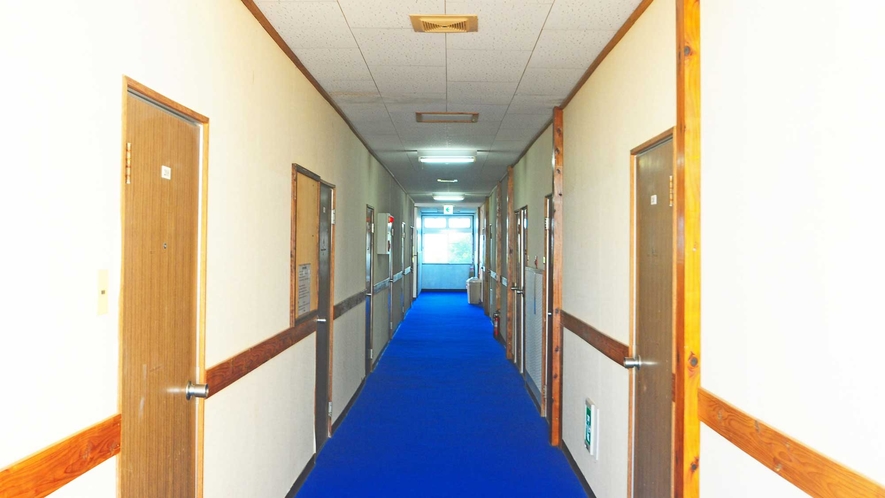 【廊下】爽やかな青い絨毯が広がります