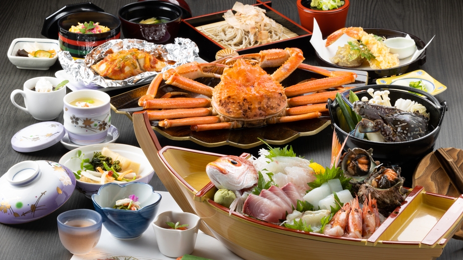 【夏会席】海鮮会席＋舟盛★茹でガニ1人1匹付★冬にカニを食べに来れなかったお客様へ★海水浴場徒歩3分