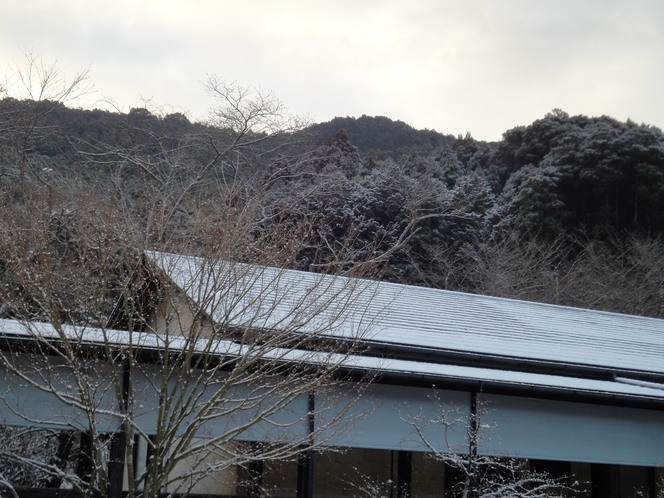 旅館の外観　雪景色