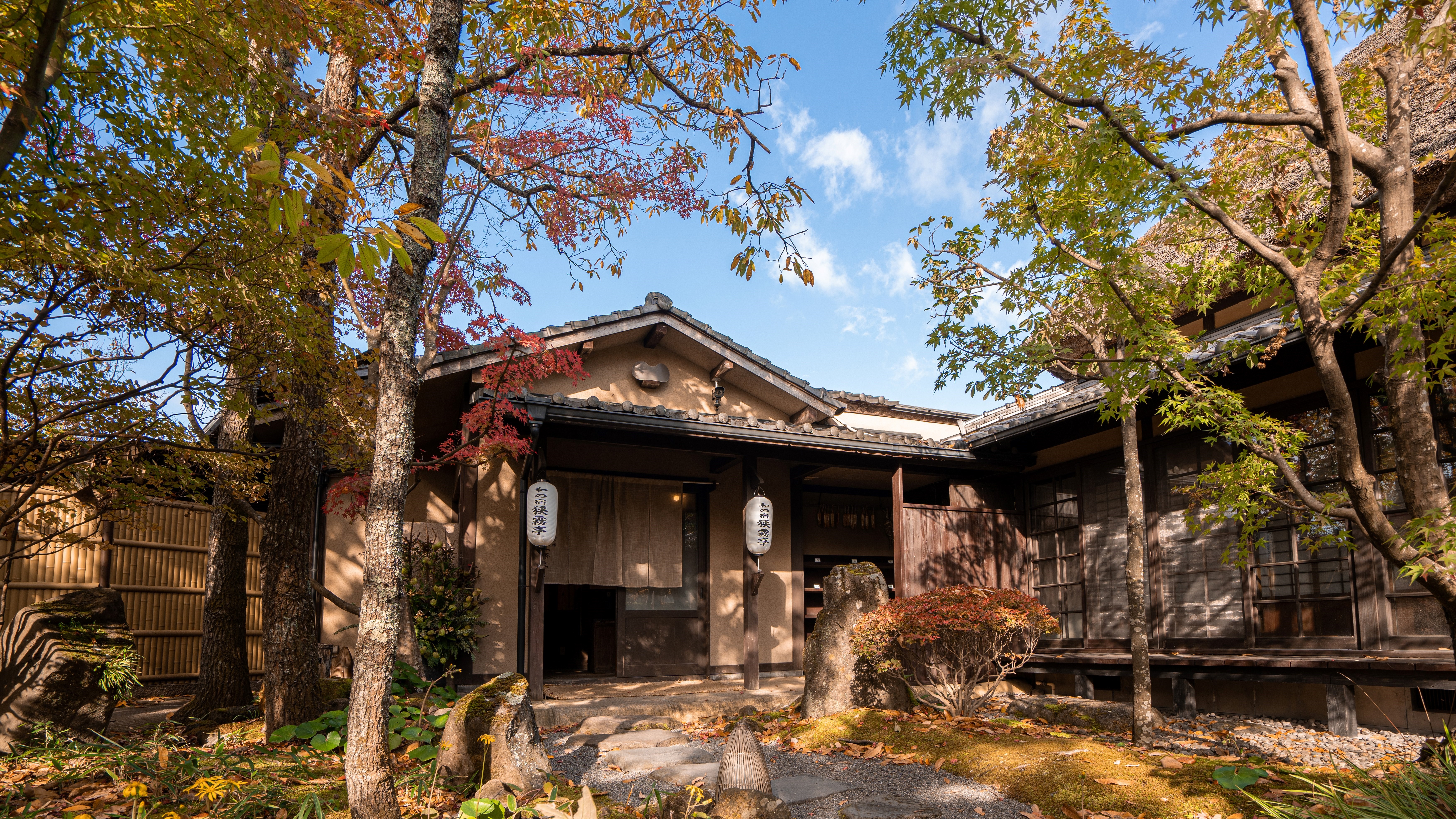 秋、紅葉と青空に包まれて