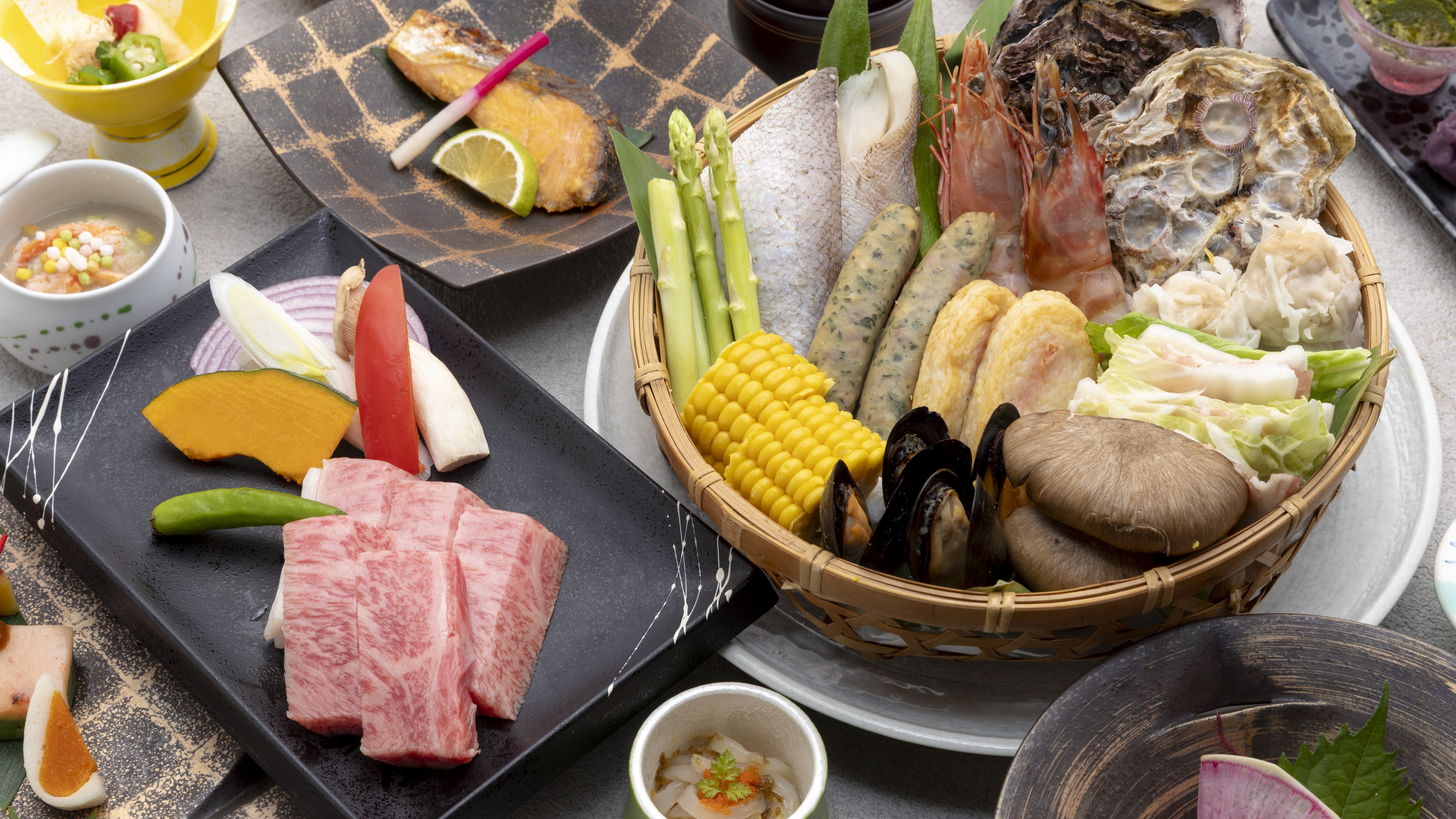 地獄蒸しとおおいた和牛ステーキ