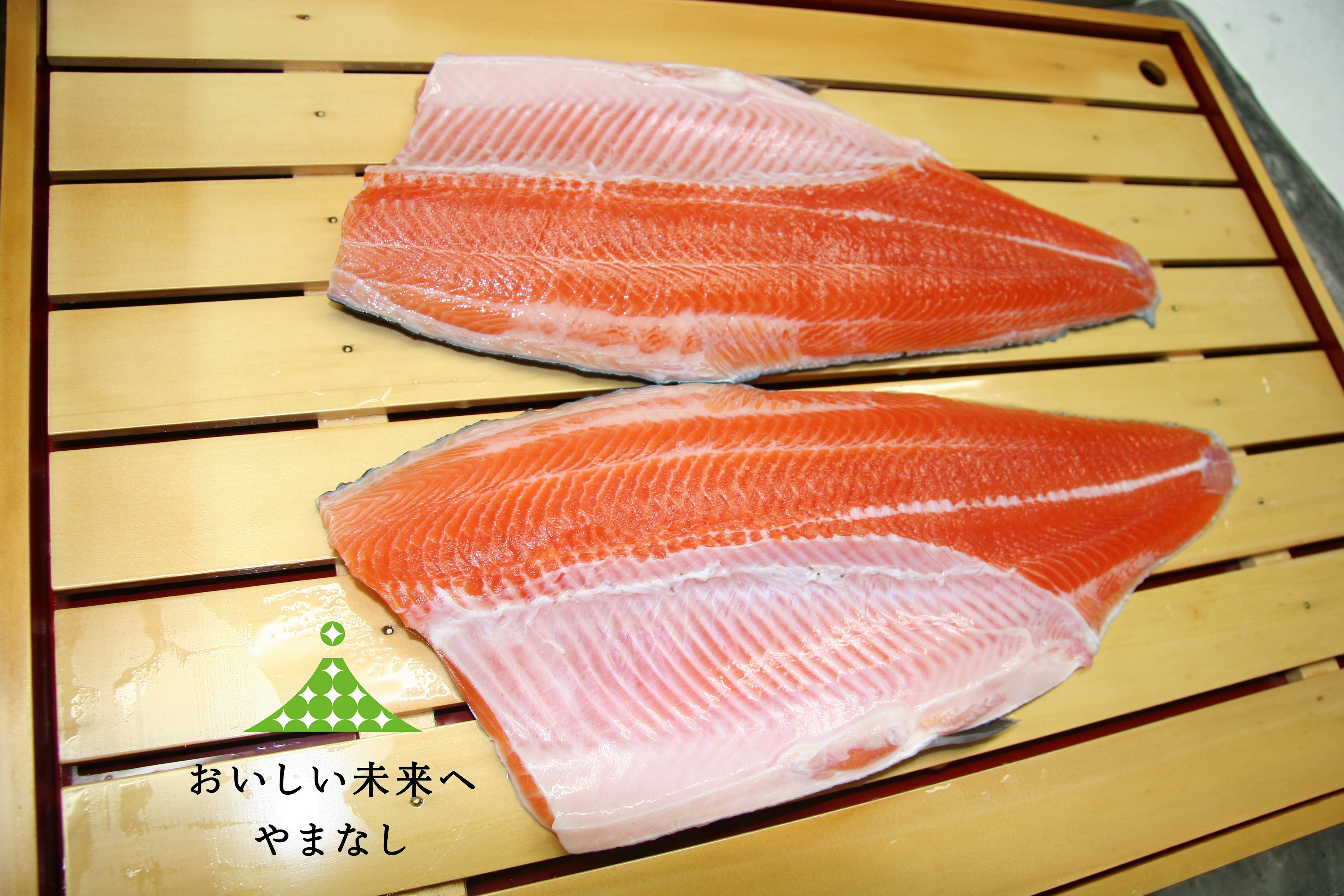 富士の介 「おいしい未来へ やまなし」は、山梨県産農畜水産物をPRするためのキャッチフレーズです。