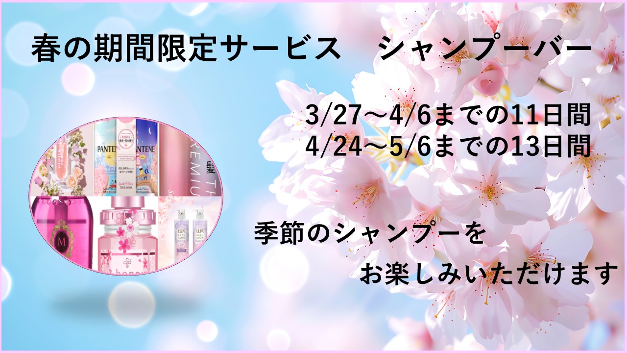 期間内は春の特別なシャンプーバーをご用意。