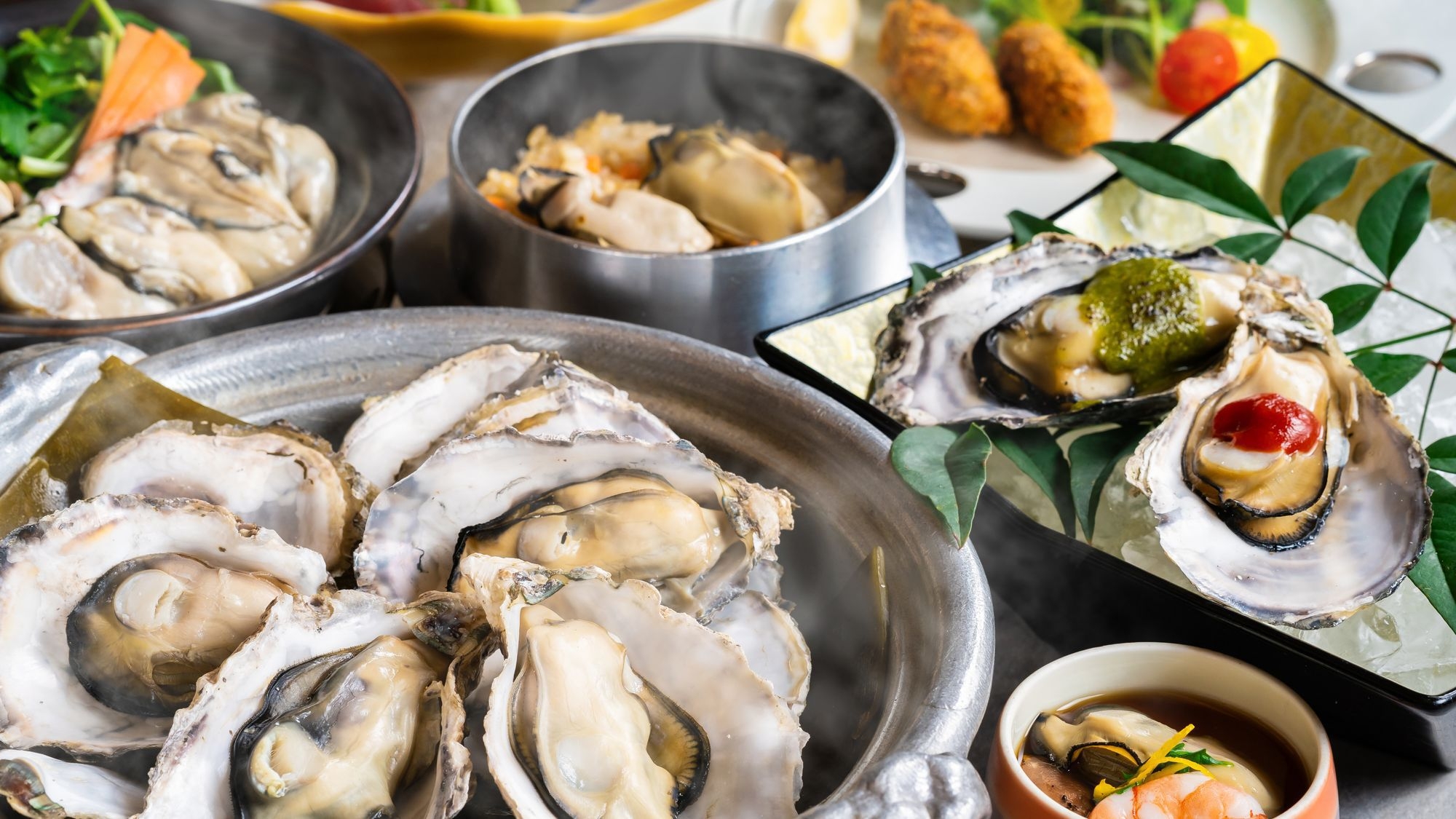 2025年7月19日リニューアル！【かに食べ放題／土地の恵み会席】冬の味覚・牡蠣を堪能〈牡蠣づくし〉