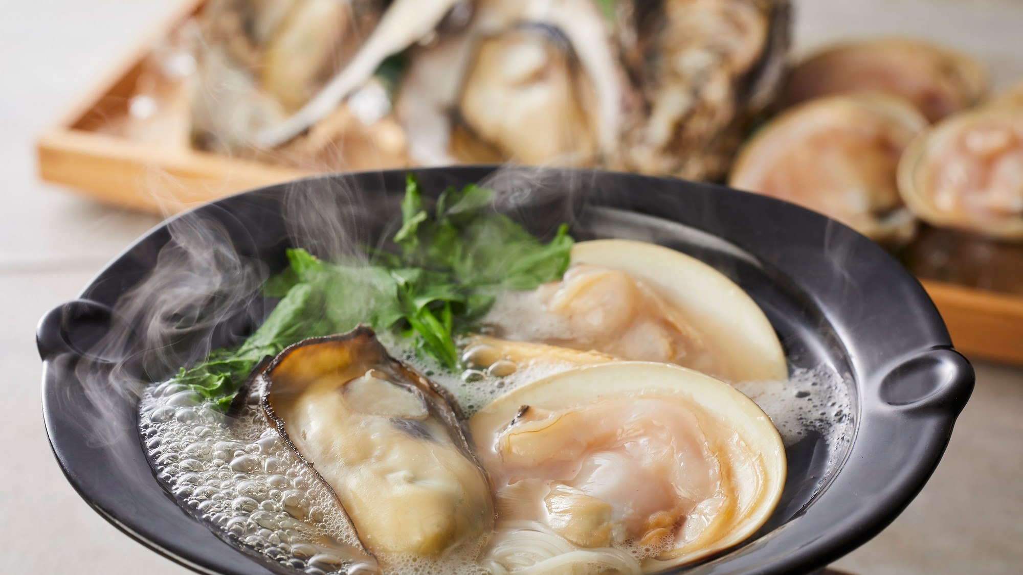 【特別会席】春（2026年3月～5月）焜炉 大粒蛤の春菜鍋と揖保乃糸