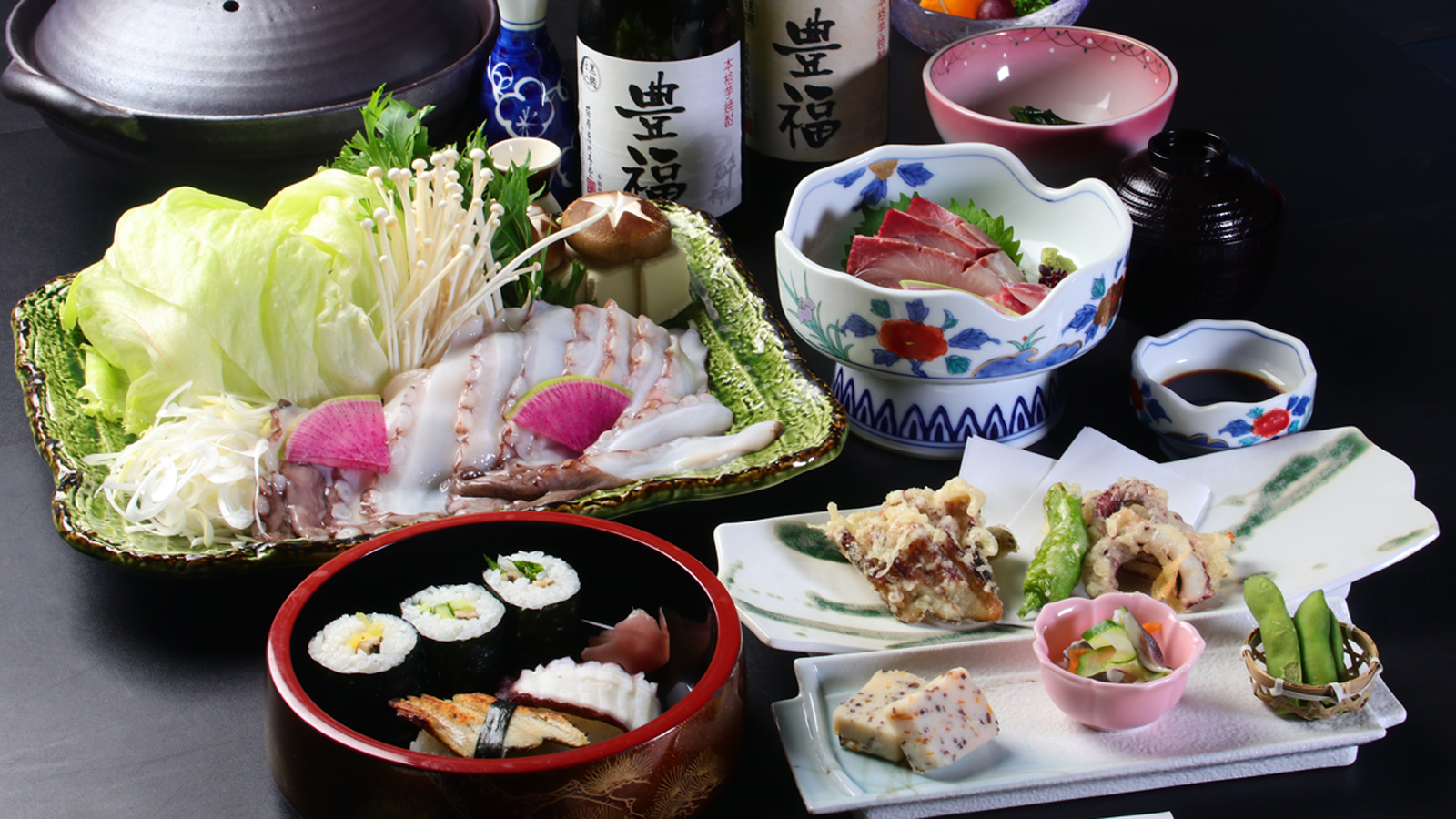 【明石の名物フルコース】明石名物のタコ・穴子を使ったフルコースです。