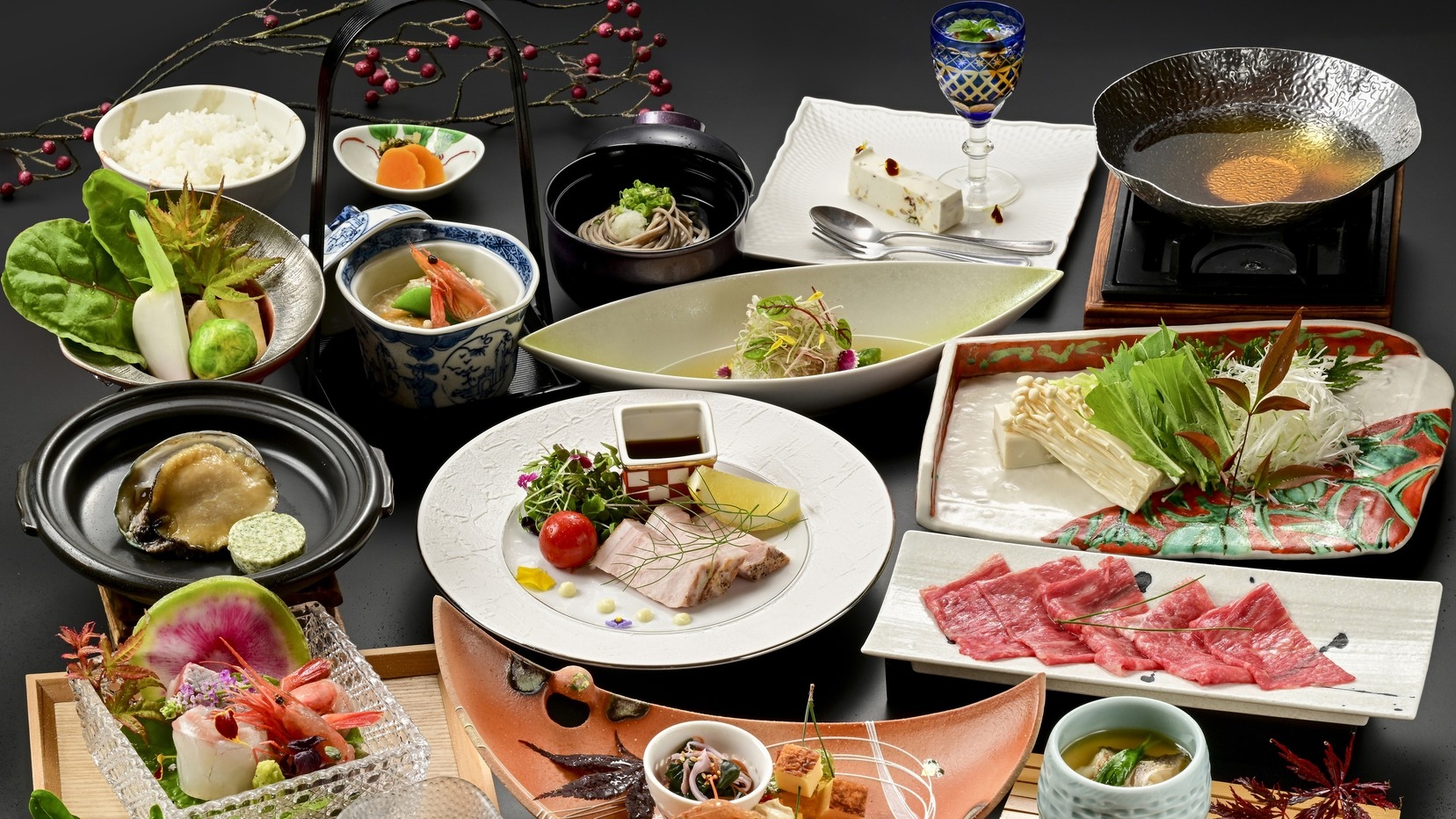 【ワンランク上の特選コース】東雲会席（しののめ）：若狭牛しゃぶ鍋・のどぐろ・アワビを味わう贅沢会席
