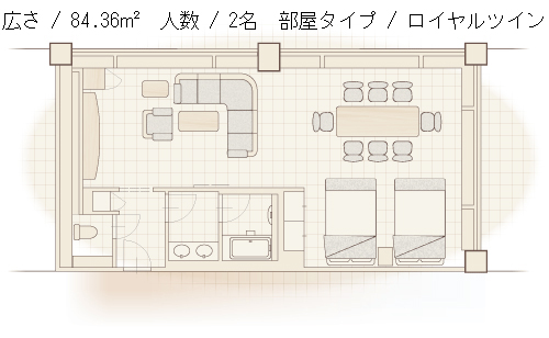 【クラブハウス本館】ロイヤルツイン平面図