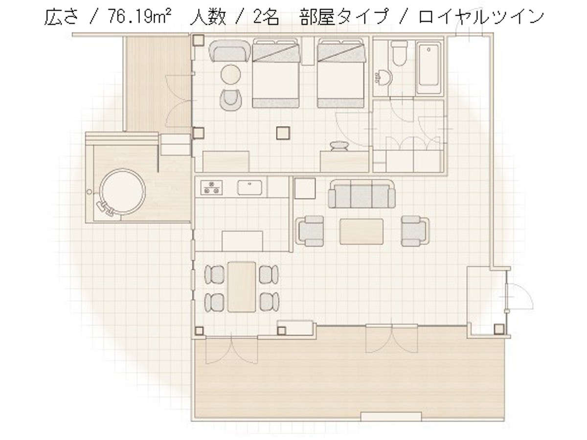 【火水風別館】ロイヤルツインルーム平面図