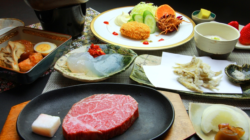 ☆人気の米沢牛ステーキを格安で堪能＆源泉かけ流し♪【1泊2食】