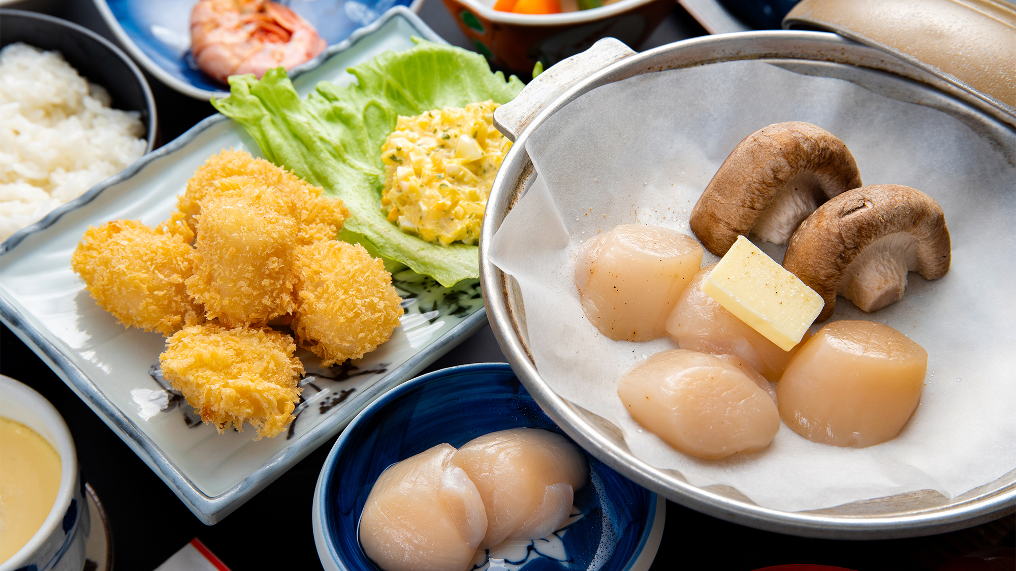 【選べる夕食】サロマ湖ホタテ御前（※11月～4月頃の期間は牡蠣御前に代わります。）