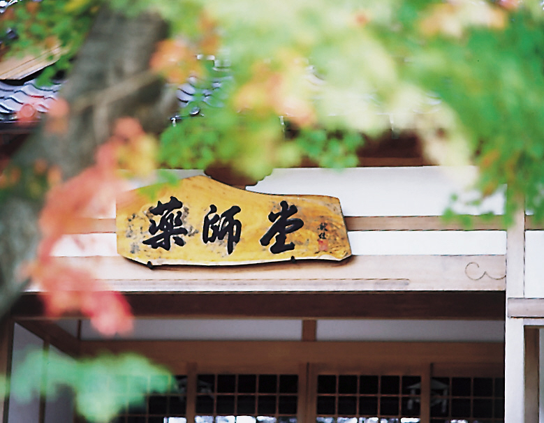 お庭　秋の薬師堂