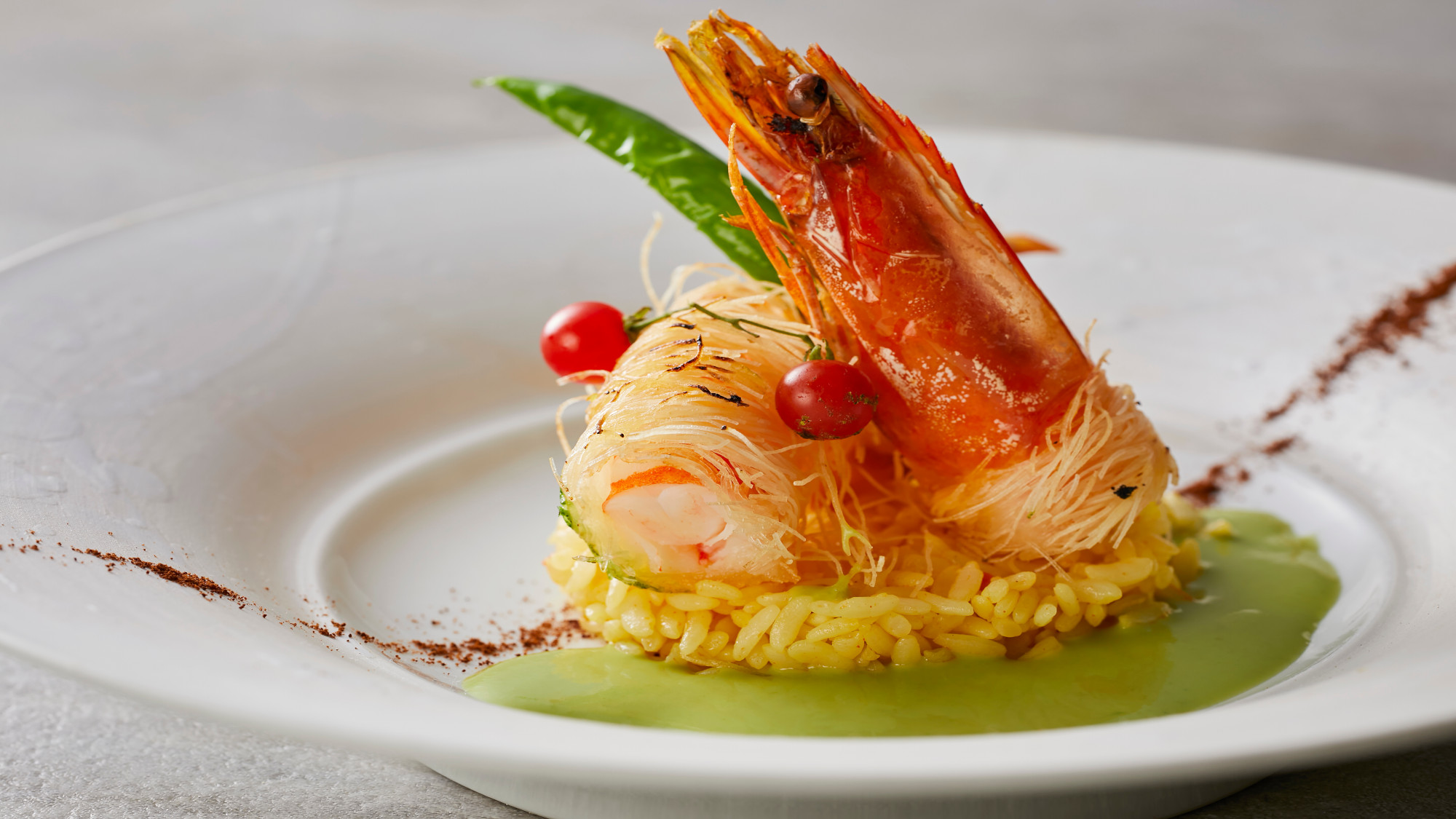 【極み会席】春(2026年3月～5月)洋皿 天使海老のエンジェルヘアー和と洋の二種のソースで